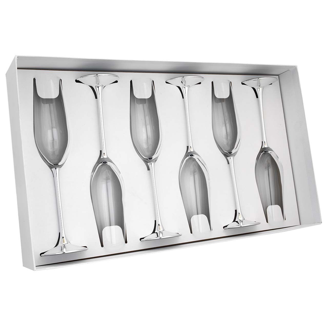 6X CALICI H. 26 IN VETRO CON STELO ARGENTATO